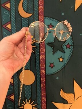 Two pair of Round Pink Decorative Sunglasses - Floral & Star Accents